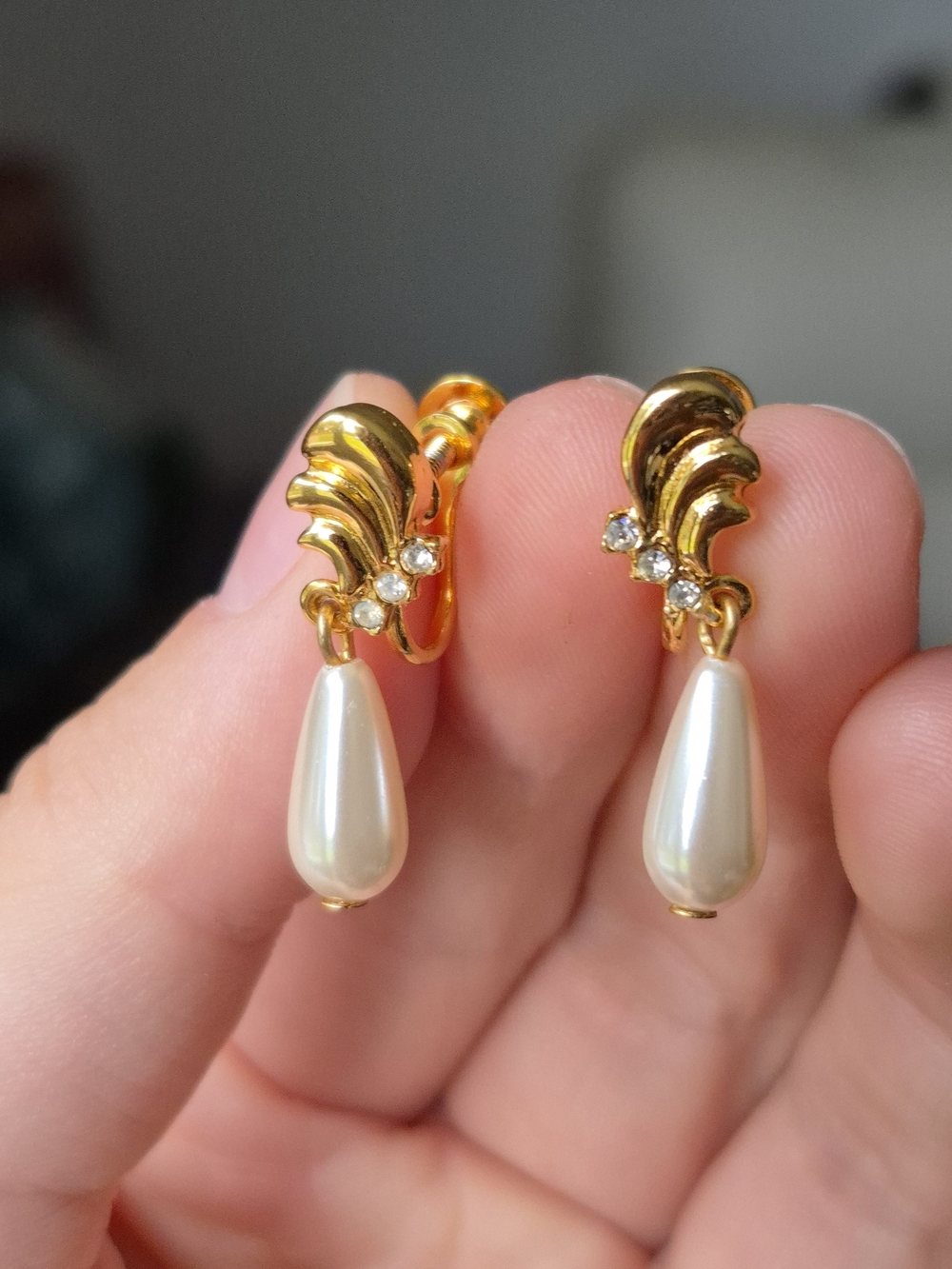 EVCO Gold-Tone Drop Clip-On Earrings with faux pearl Accents